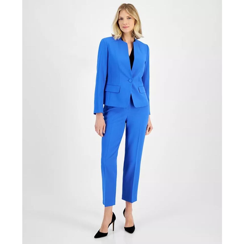 Le Suit Single Button Blazer and Slim Fit Pantsuit Blue Workwear Bold NWT P8